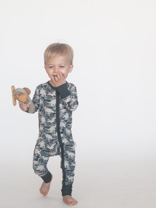 Camo Dino Bamboo Zip Pajama