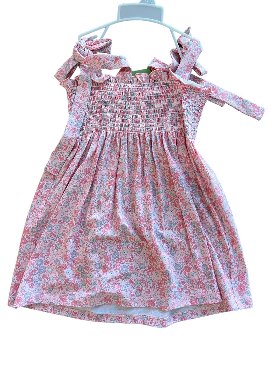 Pink Floral Smocked Tie Dress