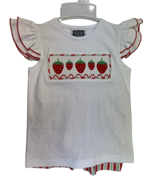 Smocked Strawberry Girls Short Set