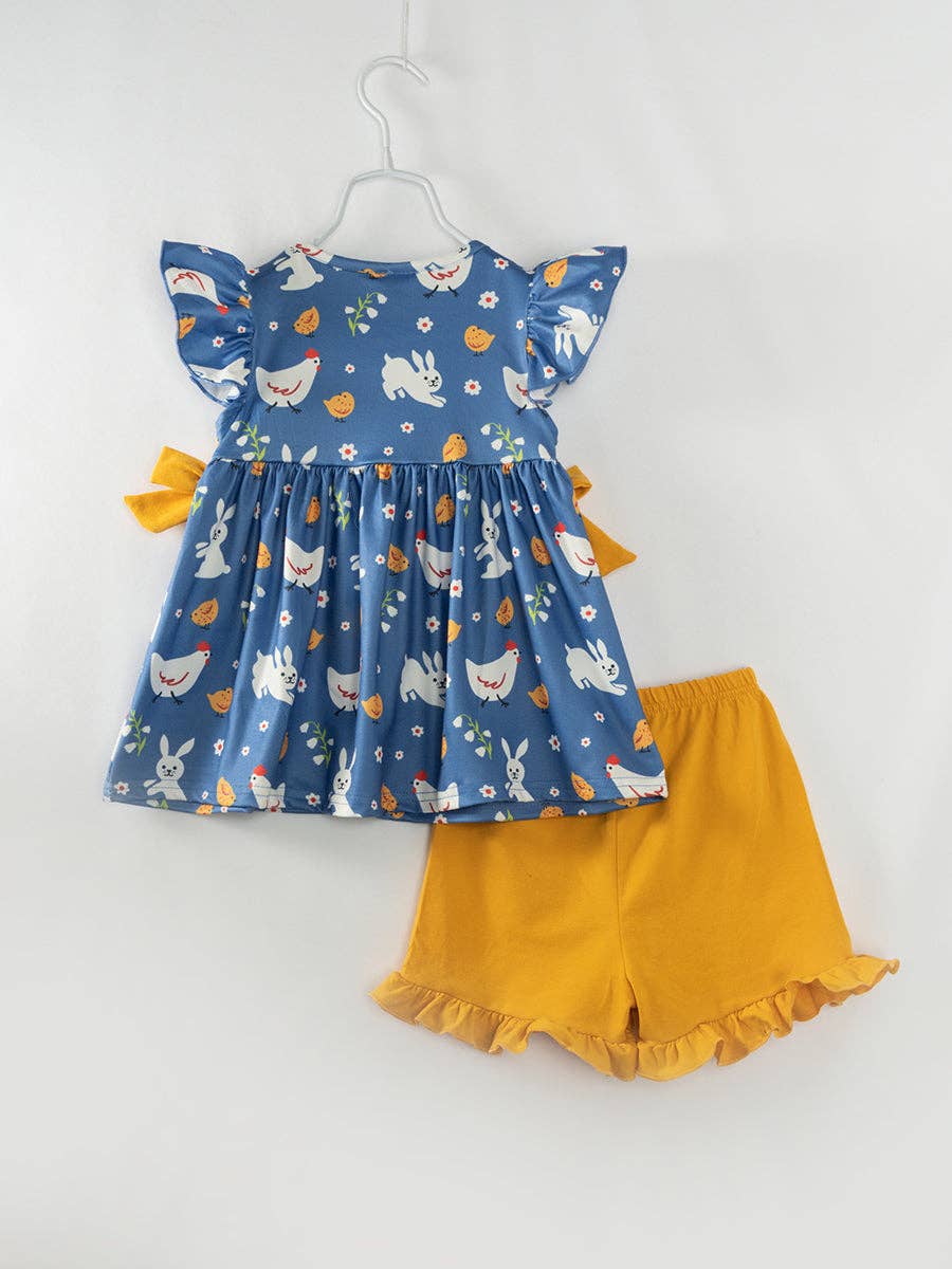 Blue Chicken BIG SISTER Ruffle Smocked Girl Short Set