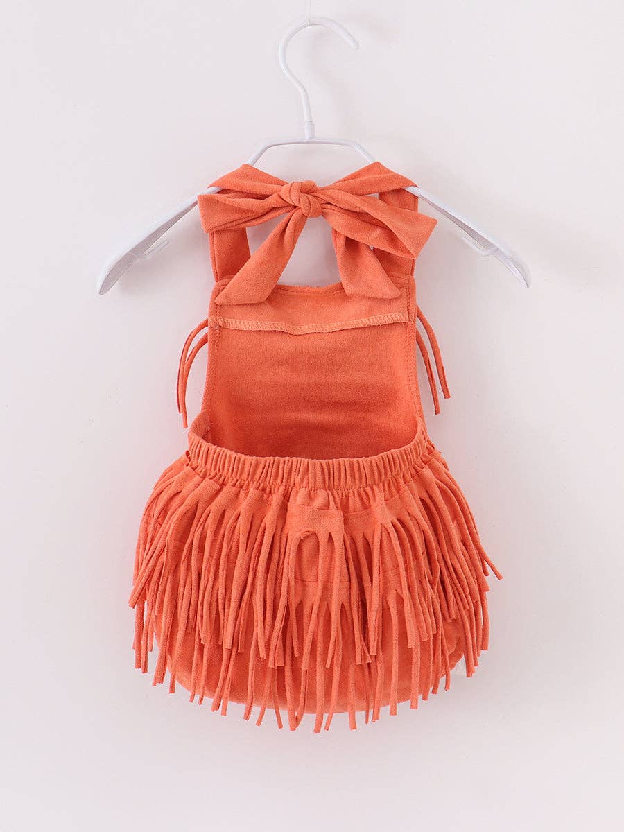 Suede Baby Girl Tassel Romper