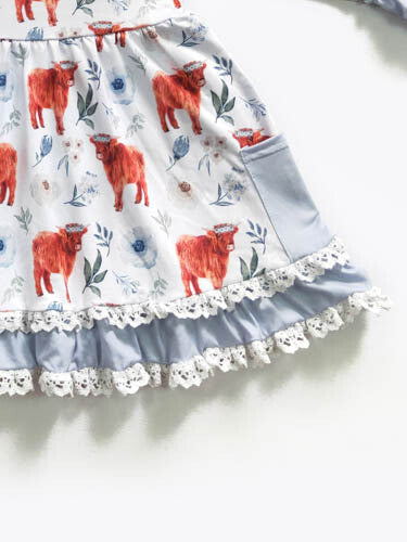 Baby Blue Highland Cow Long Sleeve Dress