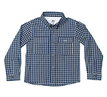 Flagler Navy and White Plaid Buttonup