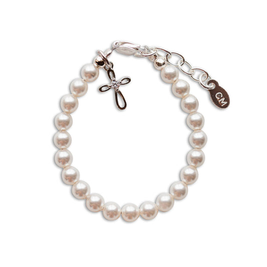 Girls Silver Pearl Baby Baptism Bracelet