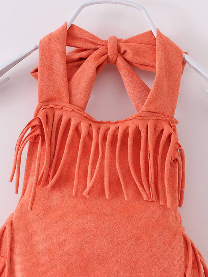 Suede Baby Girl Tassel Romper