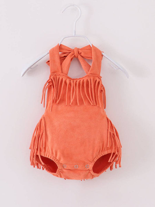 Suede Baby Girl Tassel Romper