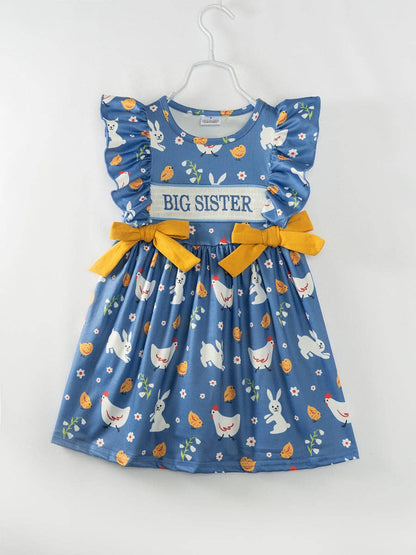 Blue Chicken BIG SISTER Ruffle Smocked Girl Dress