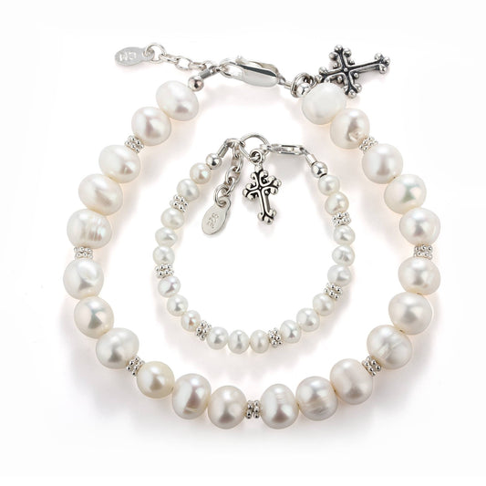 Mom and Me 2-Piece Pearl Cross Bracelet