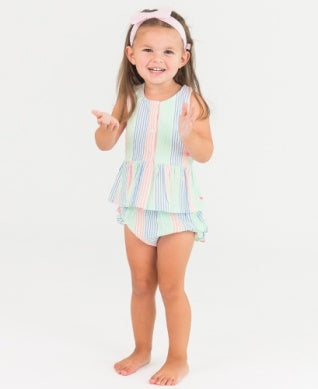 Multi-color Seersucker Button Swing Top and Bloomer Set