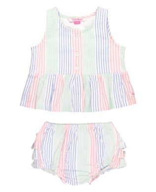 Multi-color Seersucker Button Swing Top and Bloomer Set