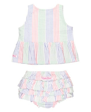 Multi-color Seersucker Button Swing Top and Bloomer Set