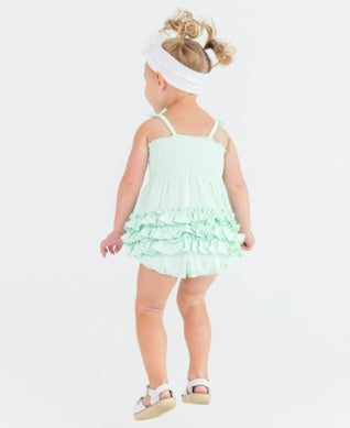 Mint Smocked Tie Knit Bubble Romper