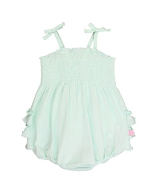 Mint Smocked Tie Knit Bubble Romper