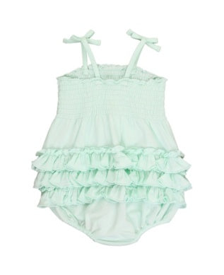 Mint Smocked Tie Knit Bubble Romper