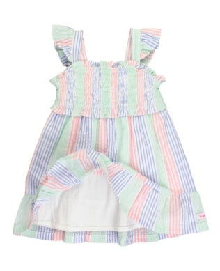 Multi-color Seersucker Smocked Flutter Strap Dress