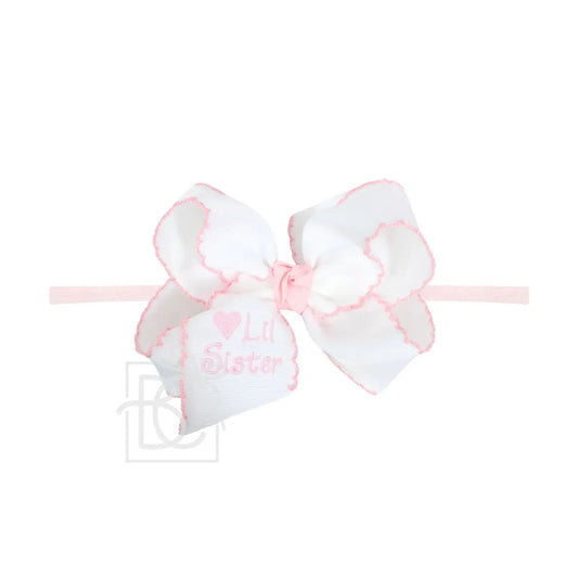 Light Pink Lil Sister Embroidered Headband Bow