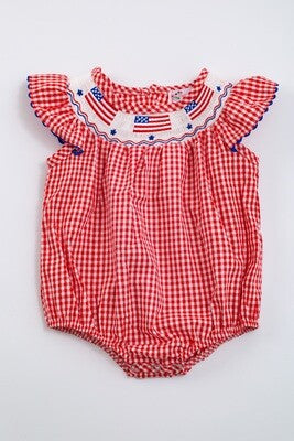 American Flag Smocked Romper