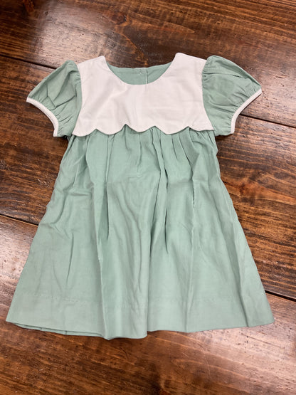 Green Cord Scalloped Dress