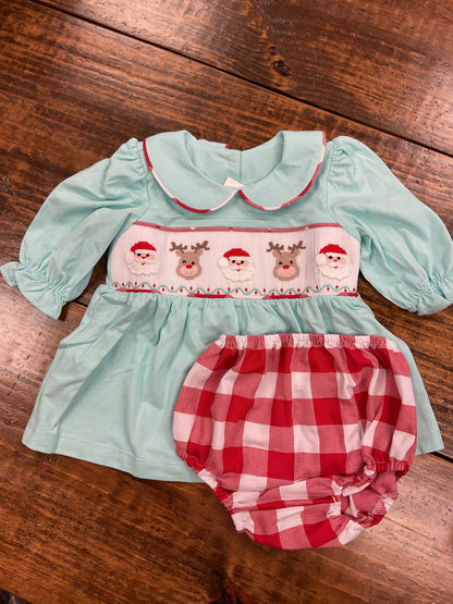 Santa Smocked Girls Bloomer Set