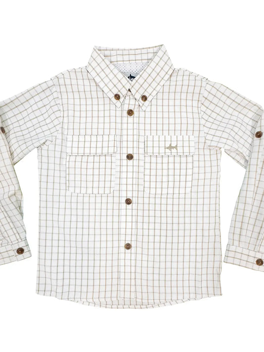 Flagler Fishing White and Khaki Buttonup