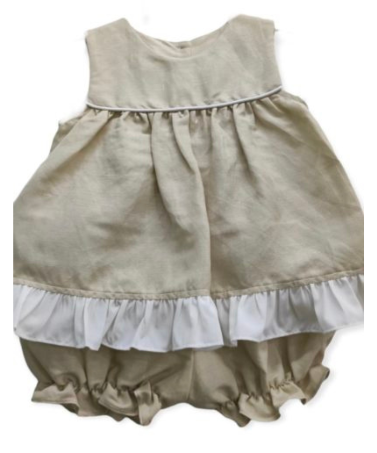 Khaki Linen Bloomer Set with Bow