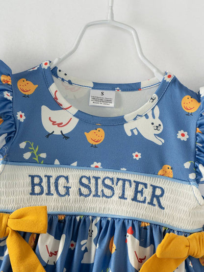 Blue Chicken BIG SISTER Ruffle Smocked Girl Short Set