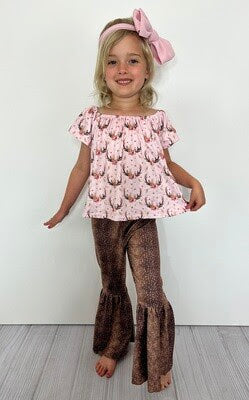 Fawn Antler Girls Flare Pants Set