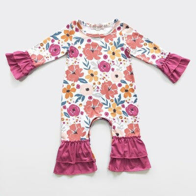 Plum Floral Baby Romper